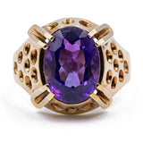 Anello vintage in oro giallo 14k con ametista (3.4ct), anni '70