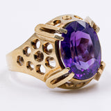 Anello vintage in oro giallo 14k con ametista (3.4ct), anni '70