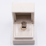 Anello vintage da cocktail in oro 14K con quarzo fumè (17ct ca.), anni '70