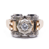 Anello Art Déco in oro 18K e argento con diamanti (centrale di 0.30ct ca.), anni '30/'40