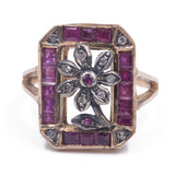 ANELLO ANTICO IN ORO 12K E ARGENTO CON DIAMANTI E RUBINI, PRIMI DEL ‘900