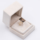 Anello vintage da cocktail in oro 14K con quarzo fumè (17ct ca.), anni '70