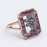 ANELLO ANTICO IN ORO 12K E ARGENTO CON DIAMANTI E RUBINI, PRIMI DEL ‘900