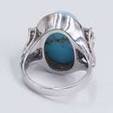 Anello vintage in oro bianco 14k con turchese con diamanti ( 0.32ct) , anni '70/'80