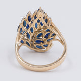 Anello vintage in oro giallo 14k con zaffiri e diamanti, anni '70