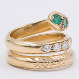 Anello vintage in oro giallo 18k a serpente con smeraldi e diamanti (0.60ctw), anni '60
