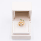 Anello vintage in oro giallo 18k a serpente con smeraldi e diamanti (0.60ctw), anni '60