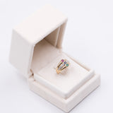 Anello vintage in oro giallo 18k con smeraldo,zaffiro,rubino e diamanti. Anni '60