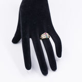 Anello vintage in oro giallo 18k con smeraldo,zaffiro,rubino e diamanti. Anni '60
