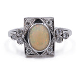 ANELLO NUOVO IN ORO BIANCO 18K CON OPALE (0.80 CT) E DIAMANTI (0.22CT)