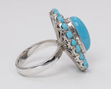 Anello in oro bianco 18k con turchesi e diamanti, anni 60