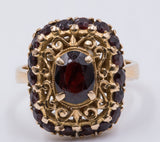 Anello vintage in oro 18K con granati, anni '50