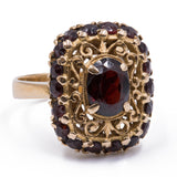Anello vintage in oro 18K con granati, anni '50