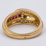 Anello vintage in oro giallo 18K con rubini e diamanti (0.24ctw ca.), anni '50