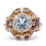 Anello vintage in oro giallo 18k con acqumarina di circa 4ct, anni '50