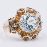 Anello vintage in oro giallo 18k con acqumarina di circa 4ct, anni '50