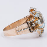 Anello vintage in oro giallo 18k con acqumarina di circa 4ct, anni '50
