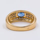 Anello vintage in oro giallo 18K con topazio blu e diamanti (0.56ctw ca.), anni '70/'80