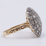 Anello vintage a "toppa" in oro giallo 18k e argento con diamanti taglio rosa, anni '50/'60