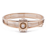 BRACCIALE RIGIDO ANTICO IN ORO 14K CON PERLA CENTRALE, FINE '800