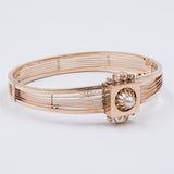 BRACCIALE RIGIDO ANTICO IN ORO 14K CON PERLA CENTRALE, FINE '800