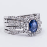 Anello in oro bianco 18K con zaffiro (0.94ct) e diamanti (0.58ctw)