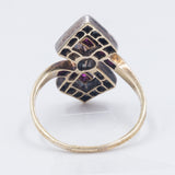 Anello Art Decò in oro 14k e argento con diamanti e rubini , anni 30