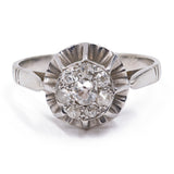 Anello vintage in oro bianco 18k e platino con diamanti ( 0.25ct), anni '40