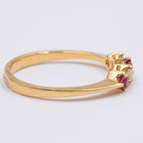 Anello vintage in oro giallo 18k con rubini e diamanti (0.10ct), anni '70