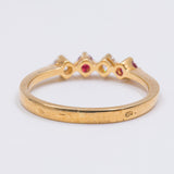 Anello vintage in oro giallo 18k con rubini e diamanti (0.10ct), anni '70