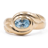 Anello vintage in oro giallo 18k con topazio azzurro, anni '70/'80