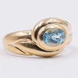 Anello vintage in oro giallo 18k con topazio azzurro, anni '70/'80