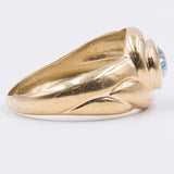 Anello vintage in oro giallo 18k con topazio azzurro, anni '70/'80
