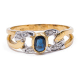 Vintage 18K gold ring with diamonds and sapphire, 1980s