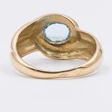Anello vintage in oro giallo 18k con topazio azzurro, anni '70/'80