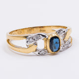 Vintage 18K gold ring with diamonds and sapphire, 1980s