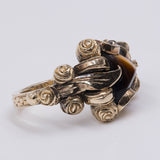 Anello vintage in oro giallo 8k con occhio di tigre, anni '70