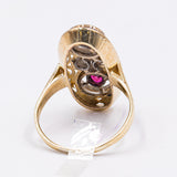 Anello vintage in oro giallo 18K con rubini e diamanti (0.10ctw ca.), anni '70