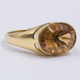 Anello da cocktail vintage in oro giallo 14K con quarzo fumé, anni '70