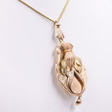 Spilla/Ciondolo borbonica in oro 14k con mano snodata, seconda meta dell'800