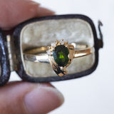 Anello vintage in oro 8K con cromodiopside verde e diamanti, anni '70/'80