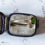 Anello vintage in oro 8K con cromodiopside verde e diamanti, anni '70/'80