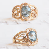 Bague vintage aigue-marine en or 14 carats, 1950