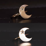 Anello a mezzaluna convertito da spillone in oro 18K con diamante di taglio rosetta