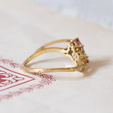 Anello vintage in oro 18K con rubini e diamanti, anni '70