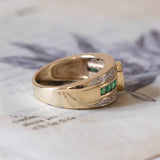 Anello a fascia vintage in oro 14K con smeraldi e diamanti, anni '60
