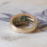 Anello a fascia vintage in oro 14K con smeraldi e diamanti, anni '60