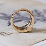 Anello a fascia vintage in oro 14K con smeraldi e diamanti, anni '60