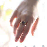 Anello vintage in oro 14K con ametista e diamanti, anni '60/'70