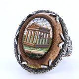 Anello in oro 12k e argento con micromosaico su avventurina, prima metà dell'800